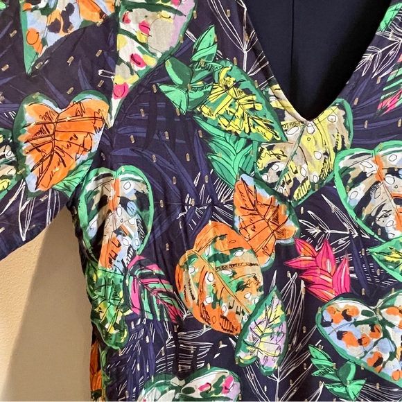 Vilagallo Ruffled Dress size 44 palm leaf design rich colors. Sizing US size 10 - Picture 4 of 9